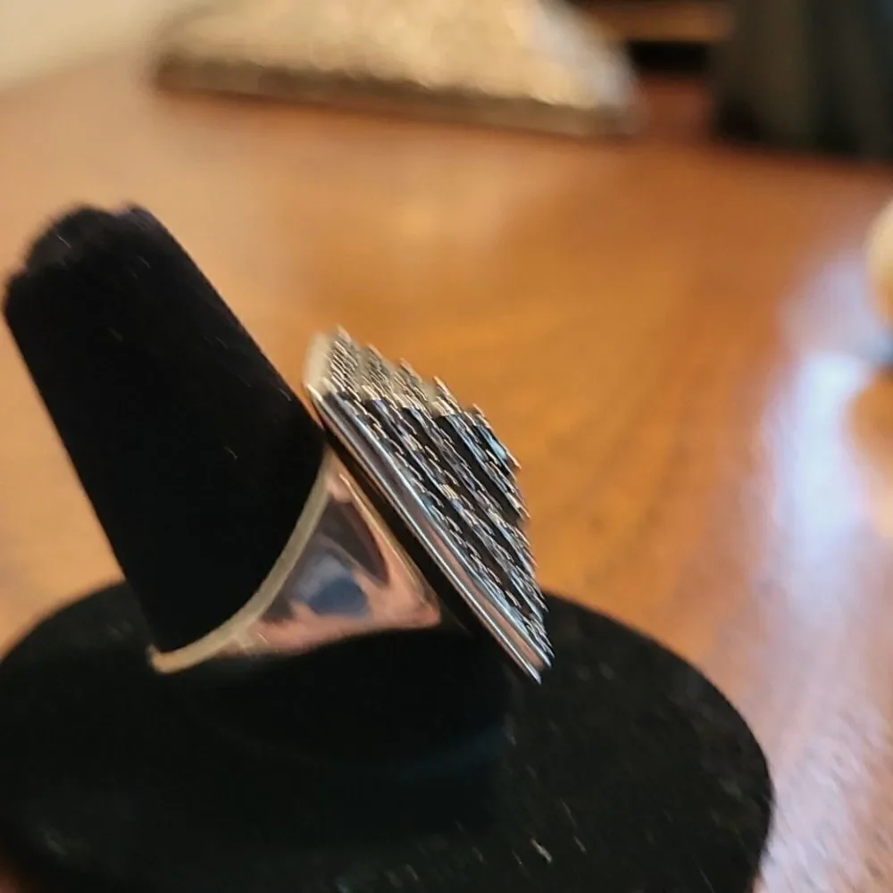 Sterling Silver Ring Pave Set With Chocolate Cubic Zirconia Cocktail Ring Sz.6